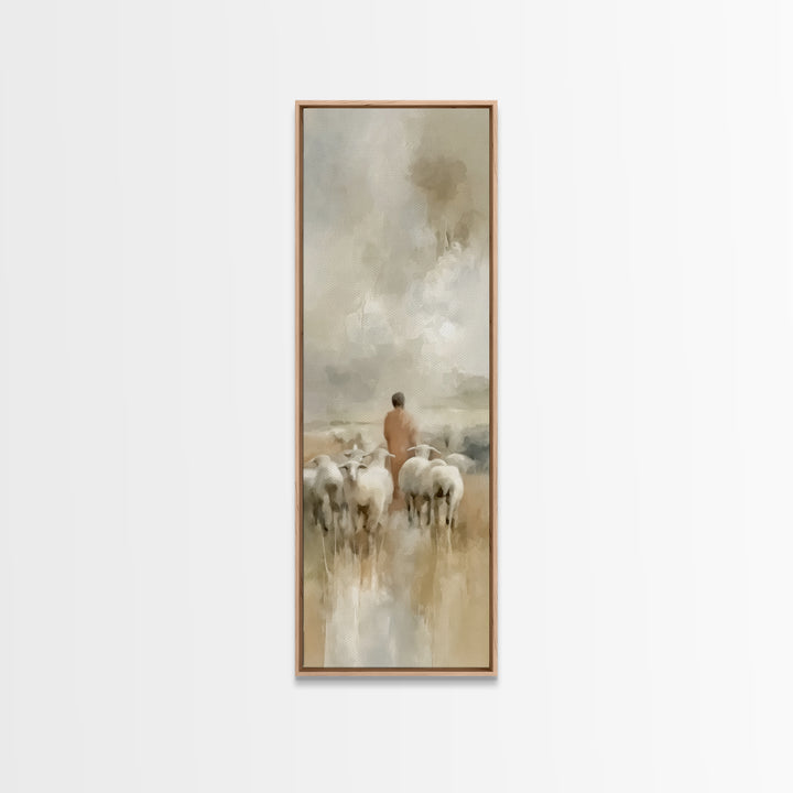 Flock In Stillness – Framed Canvas Print – Christian Art Canvas – Christian Painting – Tall Skinny Art Print – Christian Wall Art – Jesus A