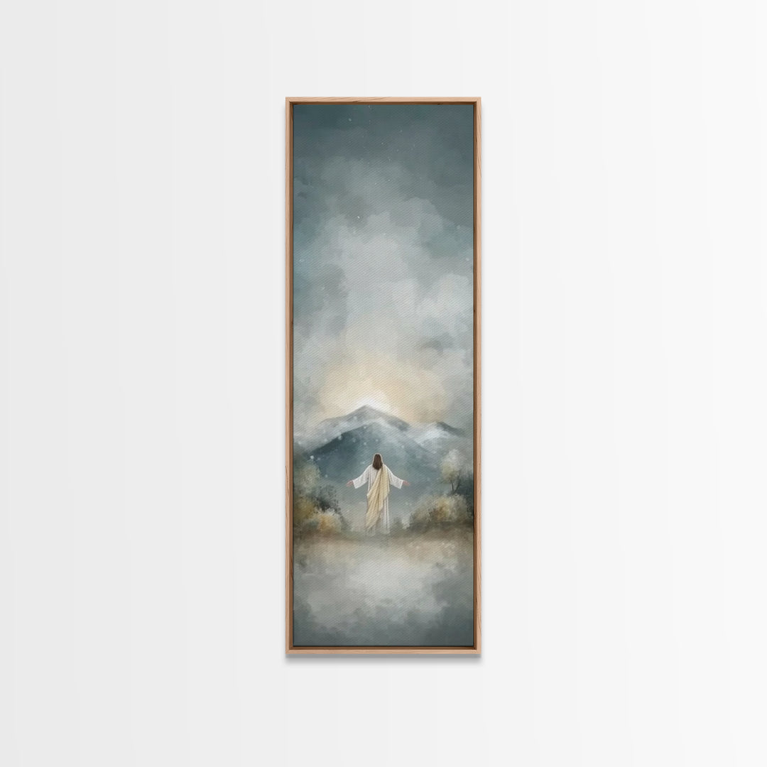 Heavenly Mountain Rise | Framed Canvas Print | Christian Wall Art | Christian Art Print | Tall Skinny Art Print | Jesus Painting | Christma