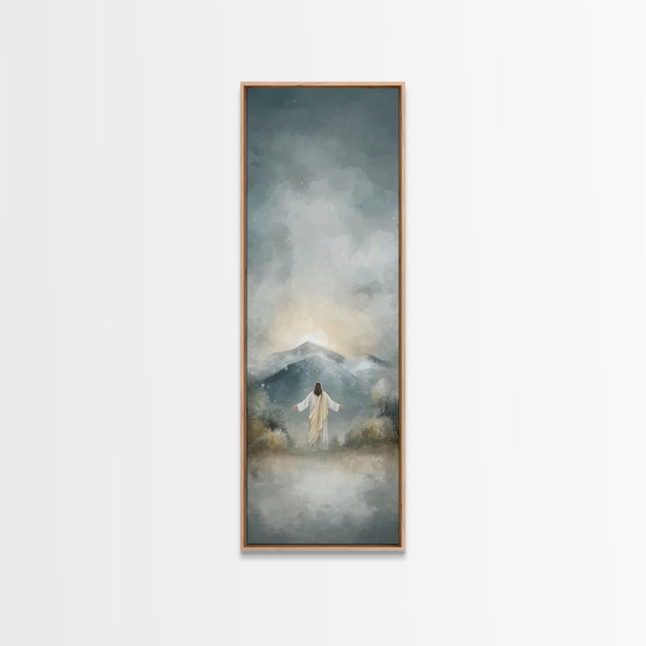 Heavenly Mountain Rise | Framed Canvas Print | Christian Wall Art | Christian Art Print | Tall Skinny Art Print | Jesus Painting | Christma