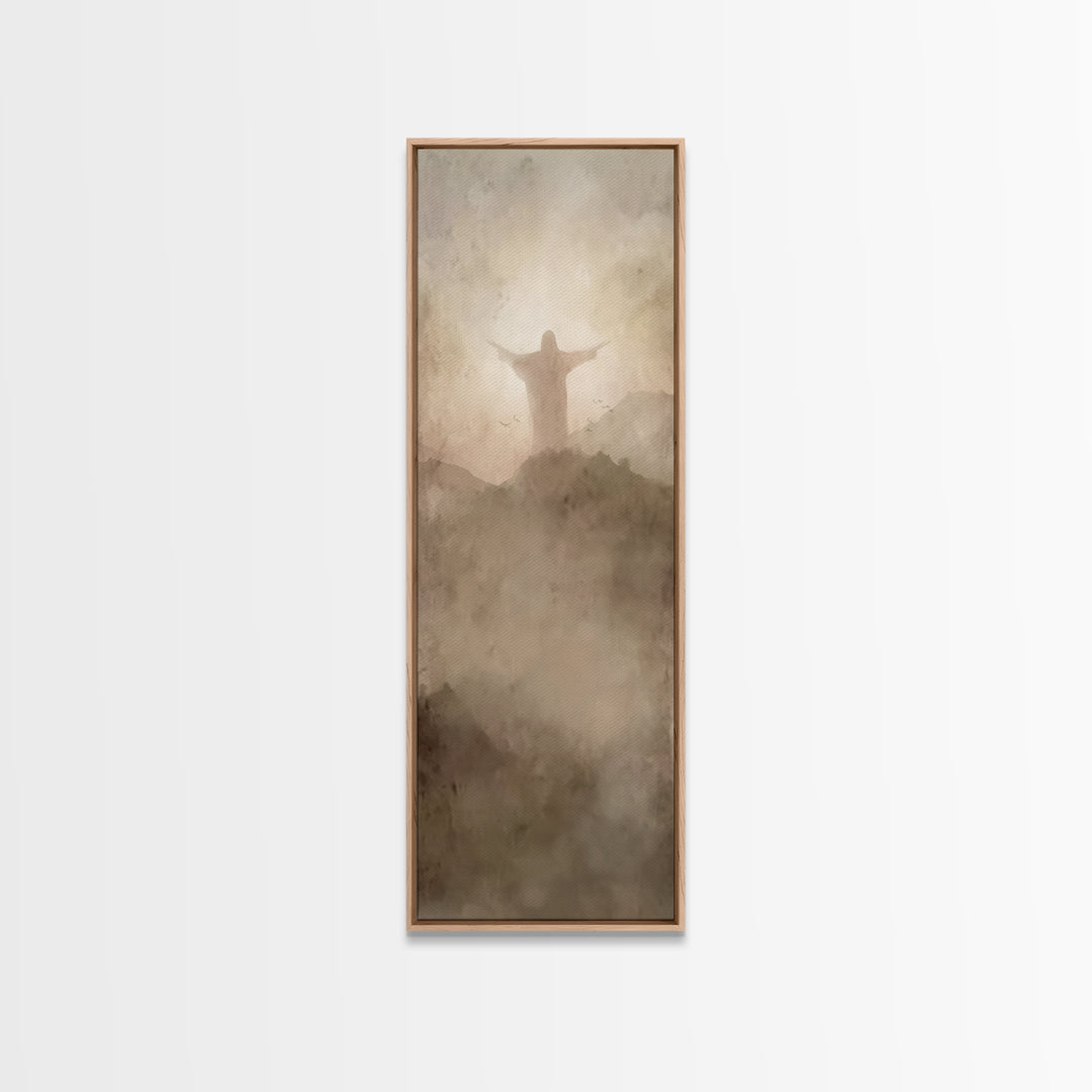 Shepherd’s Quiet Path – Framed Canvas Print – Christian Art Canvas – Jesus Painting – Christian Wall Art – Tall Skinny Art Print – Christma