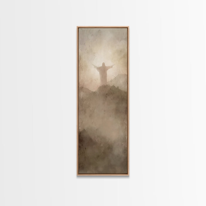 Shepherd’s Quiet Path – Framed Canvas Print – Christian Art Canvas – Jesus Painting – Christian Wall Art – Tall Skinny Art Print – Christma