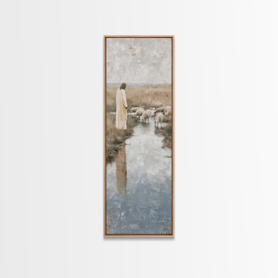 Pasture of Gentle Faith | Framed Canvas Print | Christian Wall Art | Jesus Painting | Narrow Art | Christian Art Canvas | Christmas Art | C