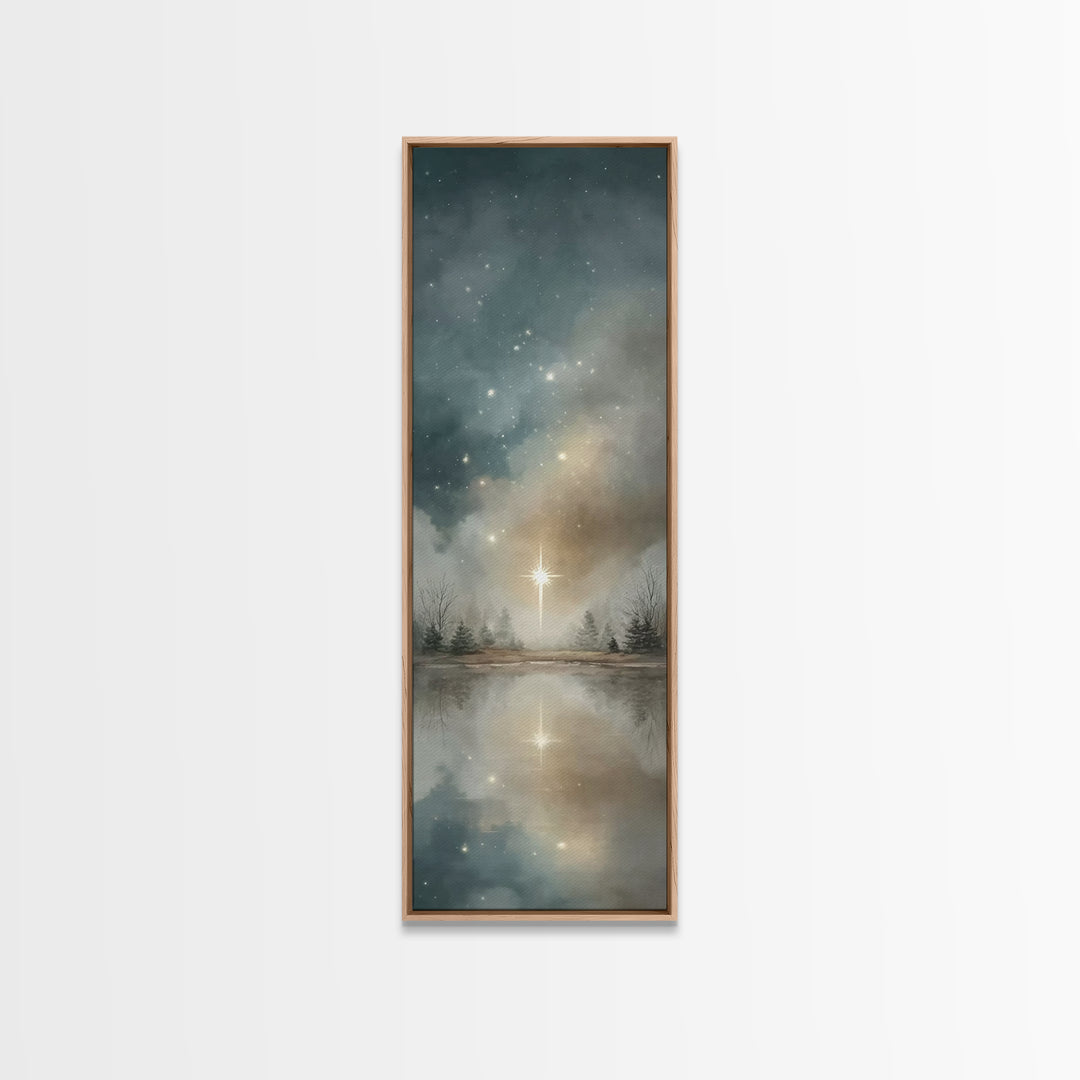 Guiding Star Lake – Framed Canvas Print – Christian Art Canvas – Christmas Art Prints – Christian Art – Tall Skinny Art Print