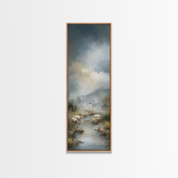 Shepherd’s Living Waters, Framed Canvas Print, Christian Art Canvas, Jesus Painting, Christian Wall Art, Tall Skinny Art Print, Christian D