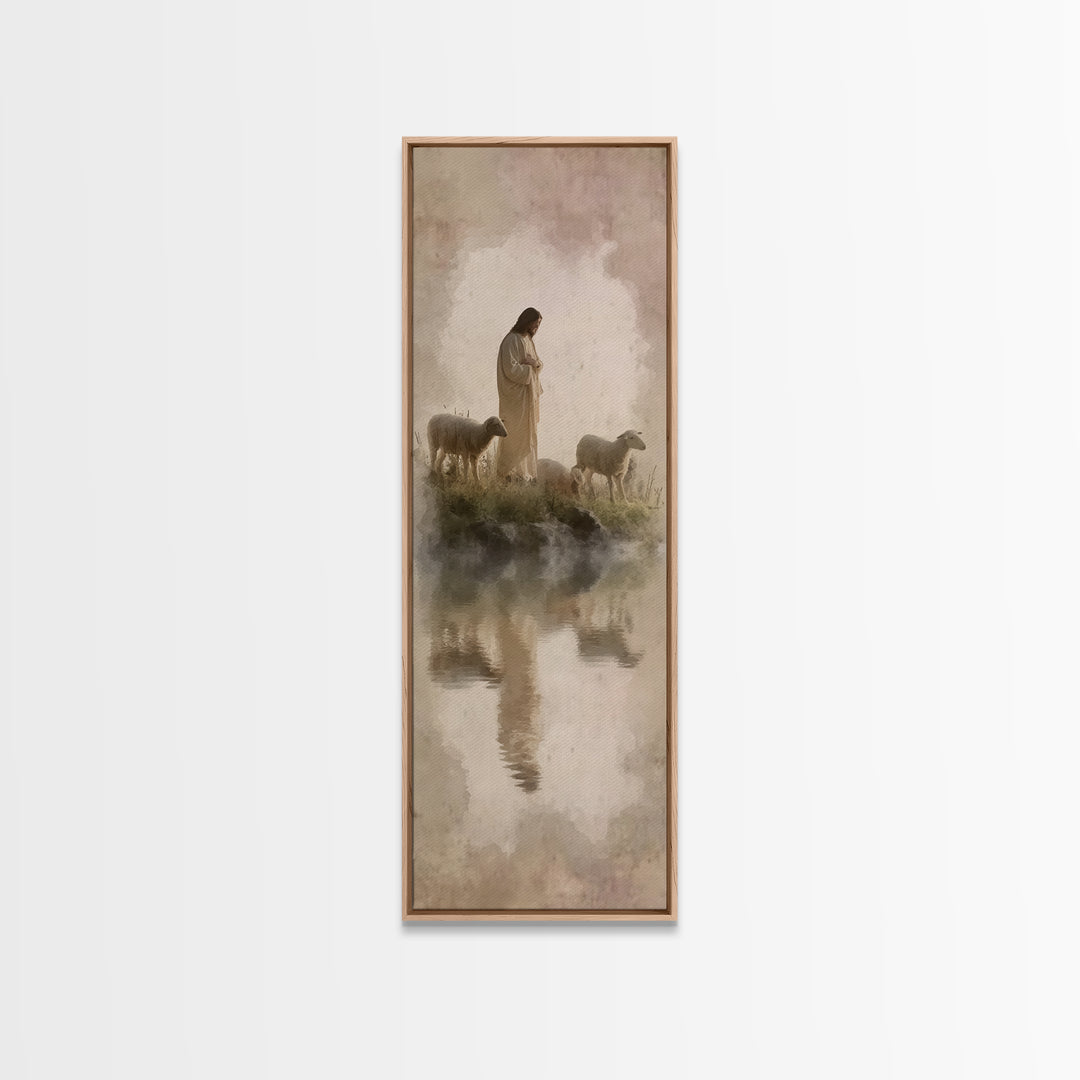 Pasture of Gentle Hope, Framed Canvas Print, Jesus Painting, Christian Art Canvas, Christian Wall Art, Skinny Art, Christian Christmas Art,