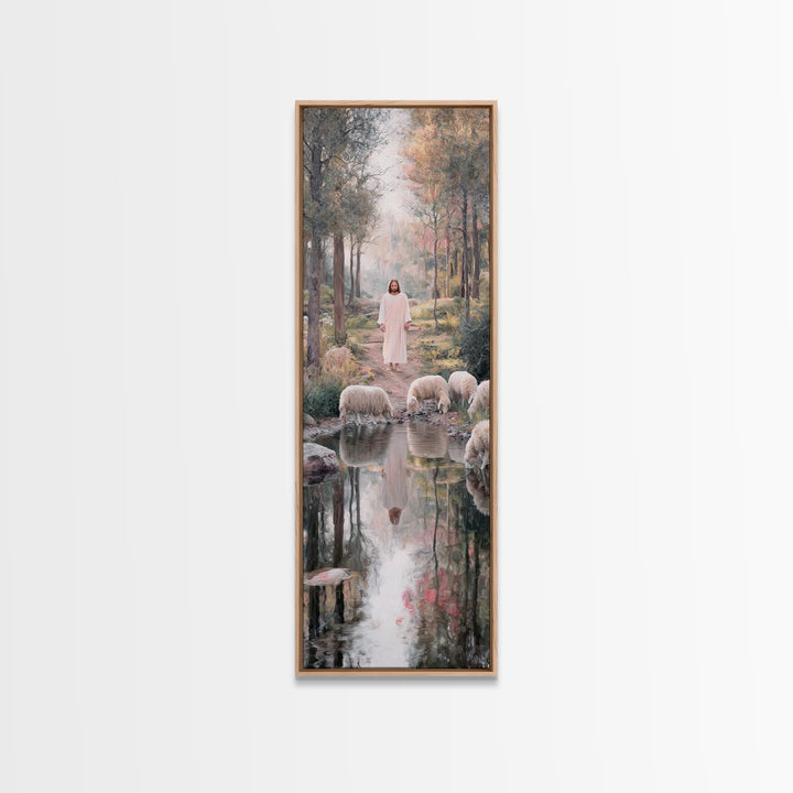 Forest Path Savior | Framed Canvas Print | Christian Art Canvas | Jesus Painting | Christian Wall Art | Tall Skinny Art Print | Christian C