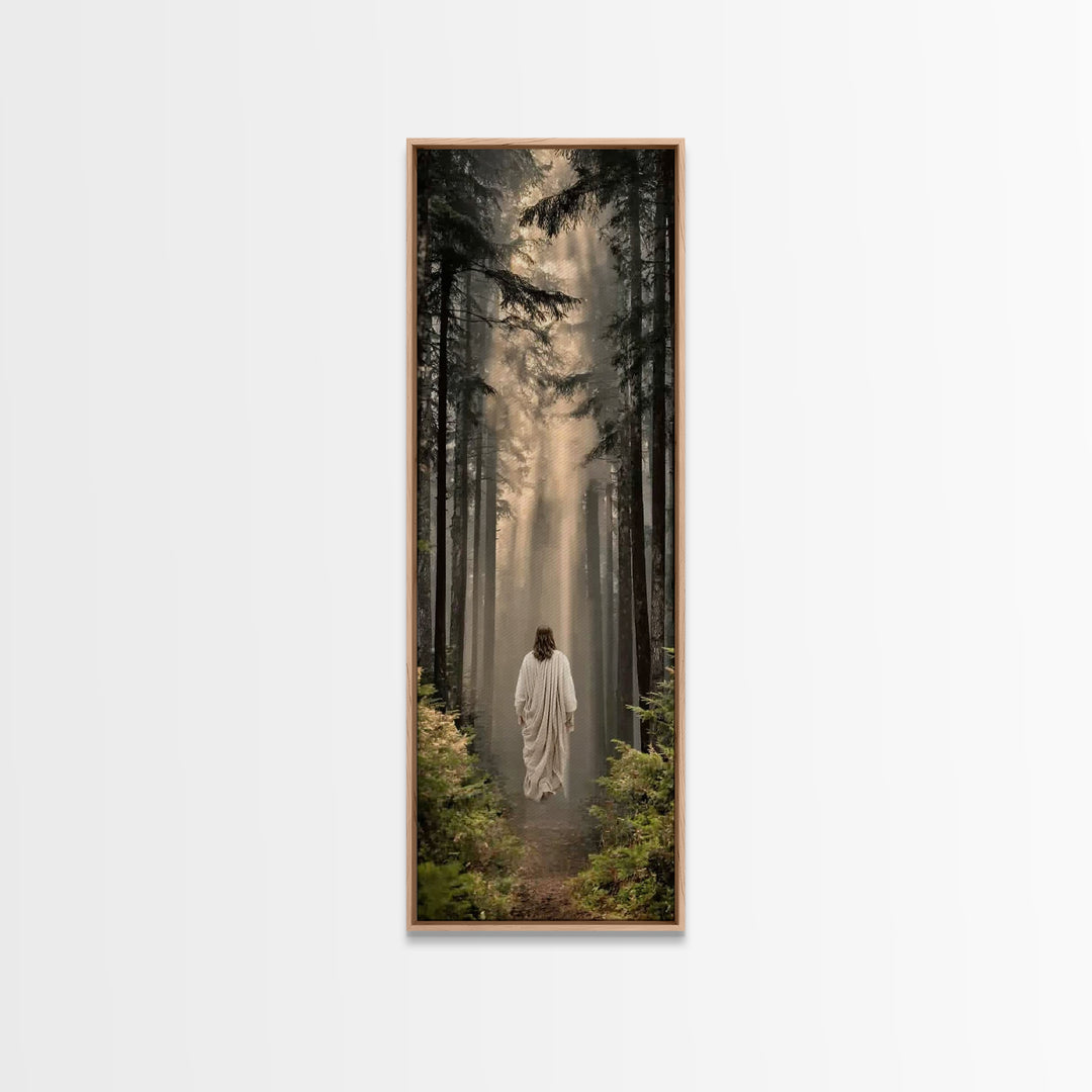 Heavenly Woodland Path – Framed Canvas Print – Christian Wall Art – Christian Art Canvas – Jesus Painting – Tall Skinny Art Print – Christi