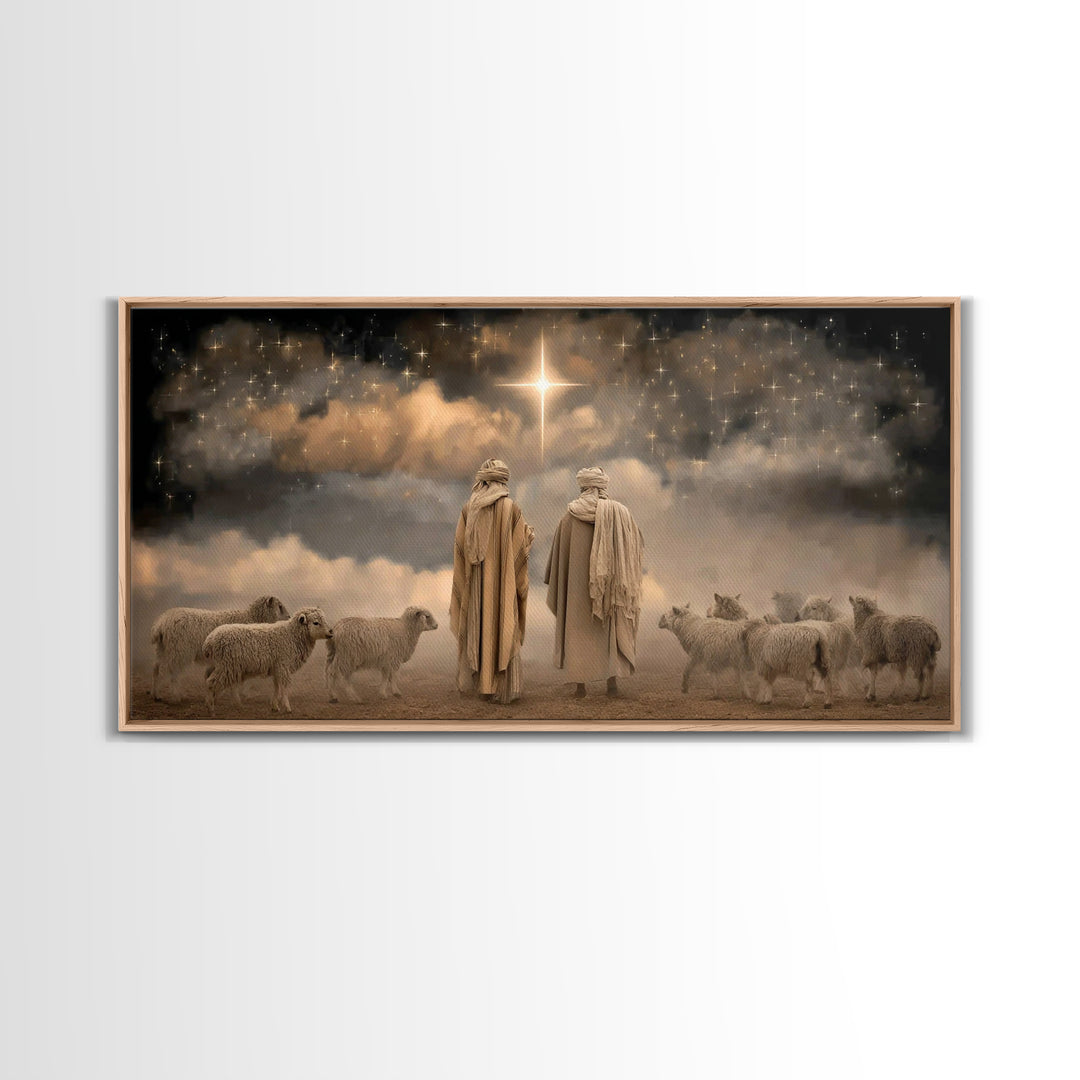 Guiding Star Night – Framed Canvas Print – Christian Wall Art – Christmas Art – Christian Art Canvas – Jesus Christmas Art – Christian Deco