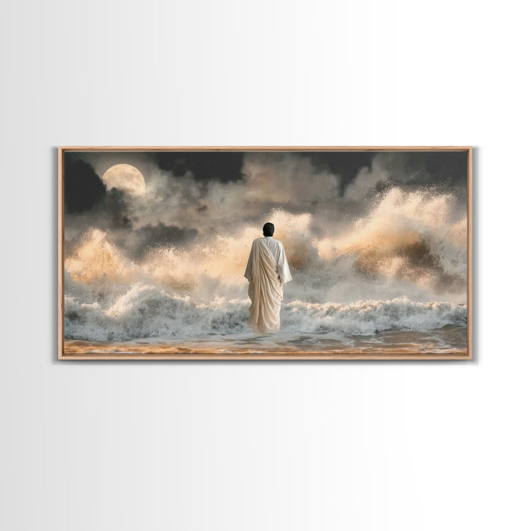 Moonlit Deliverance – Framed Canvas Print – Christian Wall Art – Jesus Painting – Christian Art Canvas – Moody Christian Art – Christian Gi
