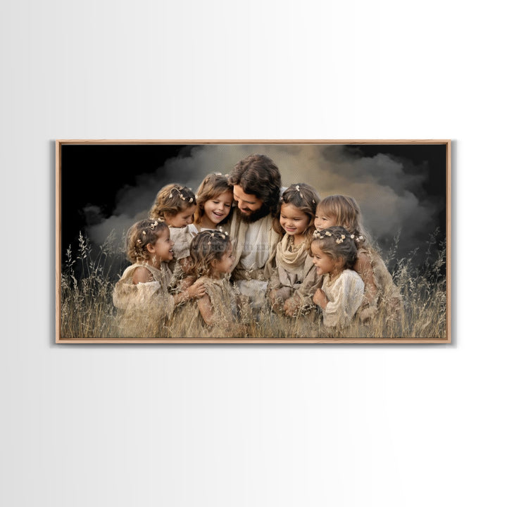 Joyful Meadow, Framed Canvas Print, Christian Wall Art, Jesus Painting, Christian Art Canvas, Christian Art Prints, Christian Gift Ideas