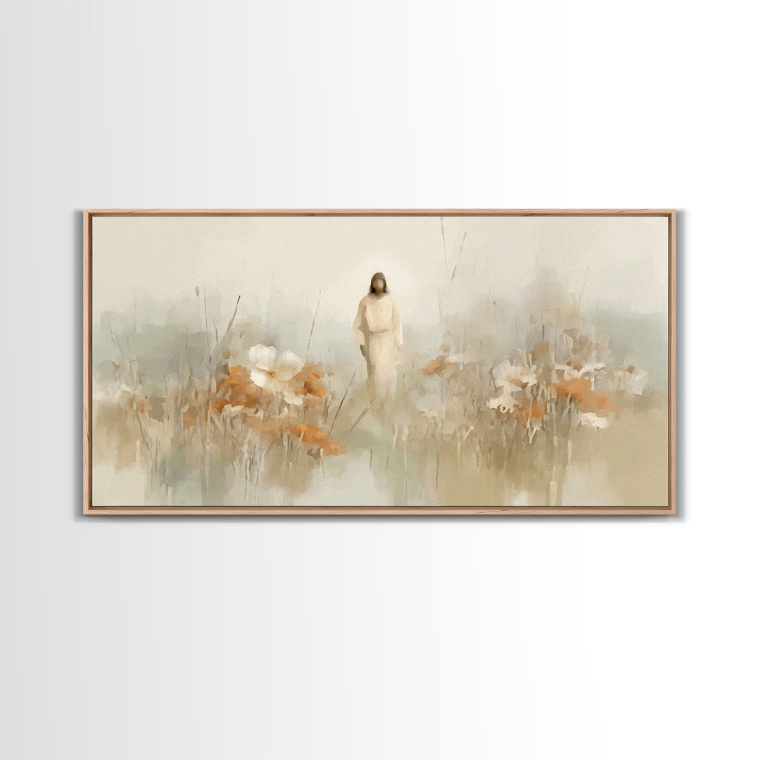 Peaceful Dawn Path – Framed Canvas Print – Jesus Painting – Christian Art Canvas – Christian Wall Art – Christmas Art – Christian Gift Idea