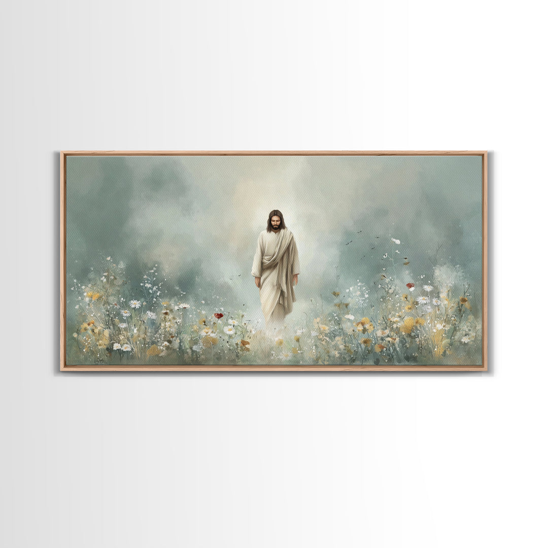 Heavenly Garden Walk – Framed Canvas Print – Christian Art Print – Jesus Painting – Christian Wall Art – Christian Christmas Art – Christia