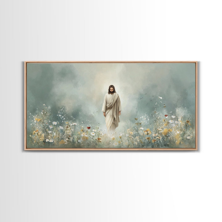 Heavenly Garden Walk – Framed Canvas Print – Christian Art Print – Jesus Painting – Christian Wall Art – Christian Christmas Art – Christia