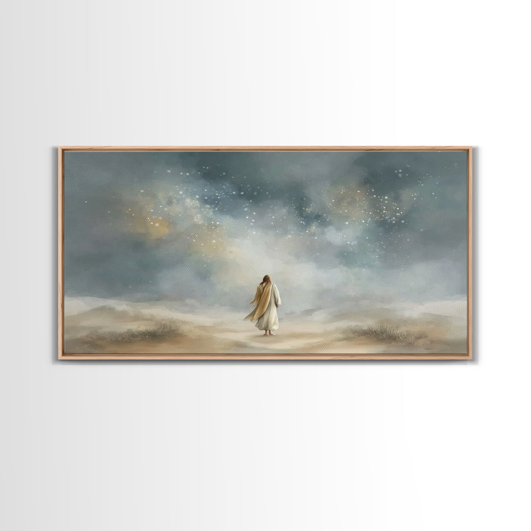 Starlit Promise Walk | Framed Canvas Print | Christian Art Canvas | Jesus Painting | Christian Wall Art | Christian Art Print | Christian D