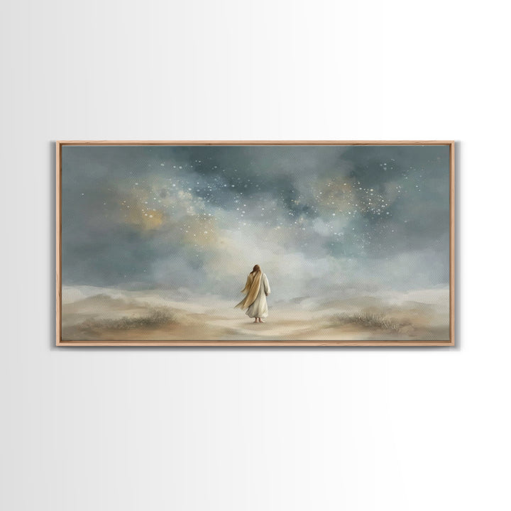 Starlit Promise Walk | Framed Canvas Print | Christian Art Canvas | Jesus Painting | Christian Wall Art | Christian Art Print | Christian D