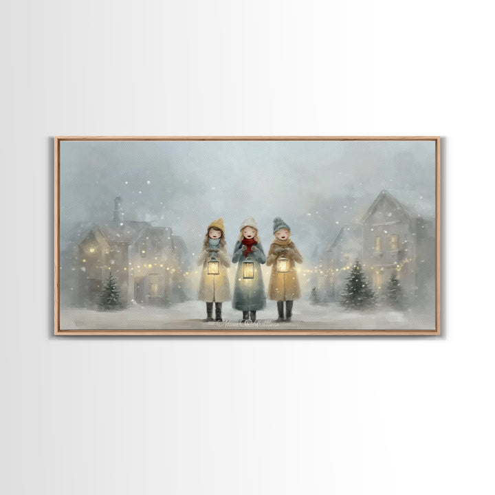 Caroling Light | Framed Canvas Print | Christmas Art Prints | Christian Christmas Art | Christian Wall Art | Christian Gift Ideas | Xmas Ar