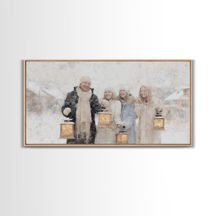 Family Lanterns - Framed Canvas Print - Christmas Wall Art - Christian Christmas Art - Christian Art Canvas - Modern Christian Art - Xmas A