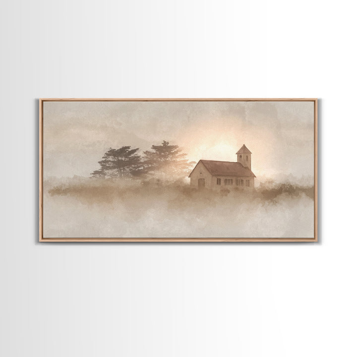 Morning Chapel Peace – Framed Canvas Print – Christian Art Canvas – Christian Wall Art – Subtle Christian Art – Christian Art Print – Moder