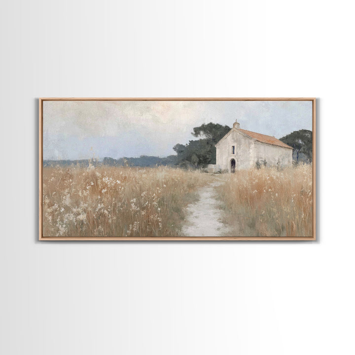 Fieldside Chapel Rest – Framed Canvas Print – Christian Art Work – Christian Wall Art – Christian Art Canvas – Christian Decor – Minimalist