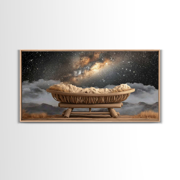Heavenly Cradle – Framed Canvas Print – Christmas Art – Christian Christmas Art – Christian Decor – Christian Wall Art