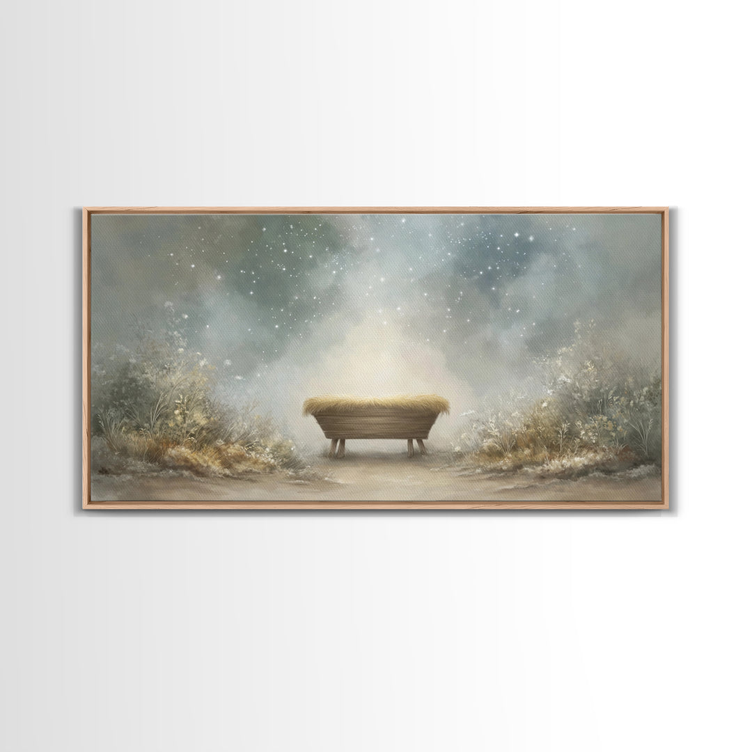 Holy Manger Glow | Framed Canvas Print | Christian Christmas Art | Christmas Wall Art | Christian Art Canvas | Christian Decor