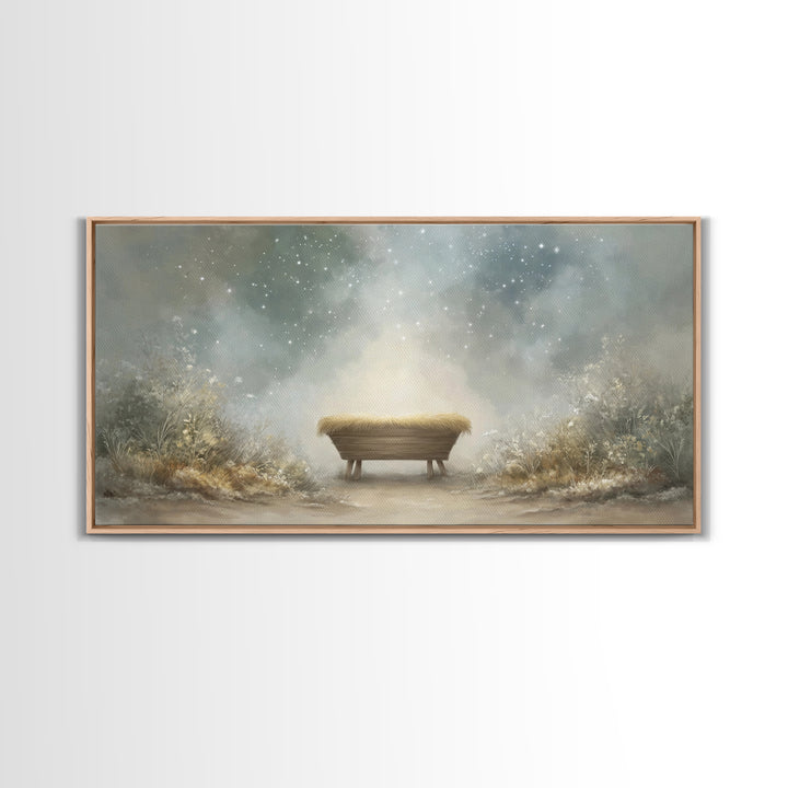 Holy Manger Glow | Framed Canvas Print | Christian Christmas Art | Christmas Wall Art | Christian Art Canvas | Christian Decor