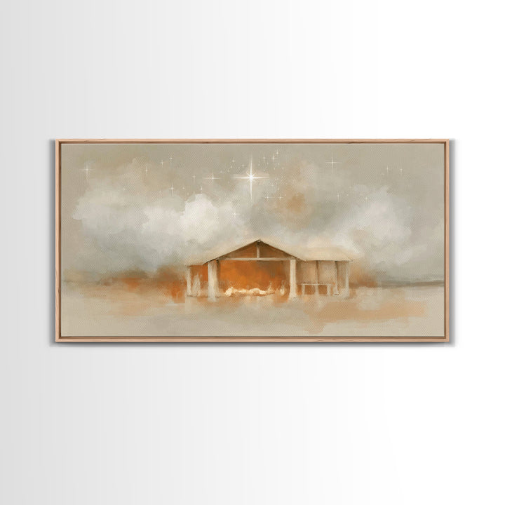 Holy Night Shelter – Framed Canvas Print – Christmas Art – Christian Canvas – Christian Art – Christian Gifts – Jesus Art – Christian Decor