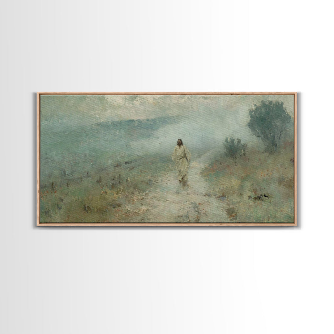 Quiet Valley Walk, Framed Canvas Print, Christian Wall Art, Christian Art Canvas, Jesus Painting, Large Christian Art, Christian Christmas