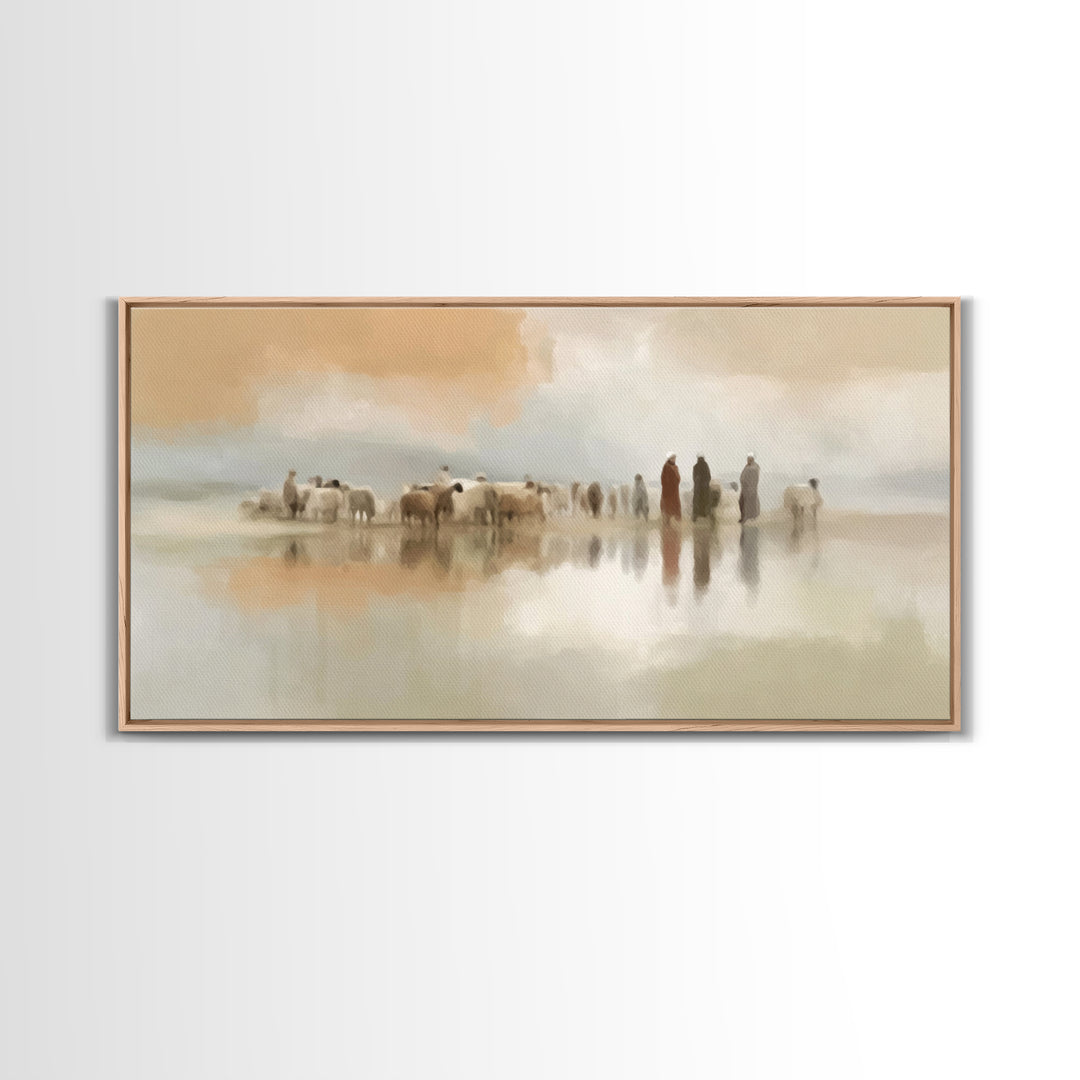 Shepherds In Stillness – Framed Canvas Print – Christian Wall Art – Christian Art Canvas – Christian Painting – Christmas Art – Subtle Chri