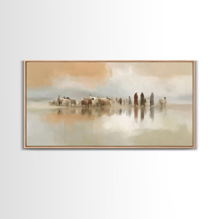 Shepherds In Stillness – Framed Canvas Print – Christian Wall Art – Christian Art Canvas – Christian Painting – Christmas Art – Subtle Chri