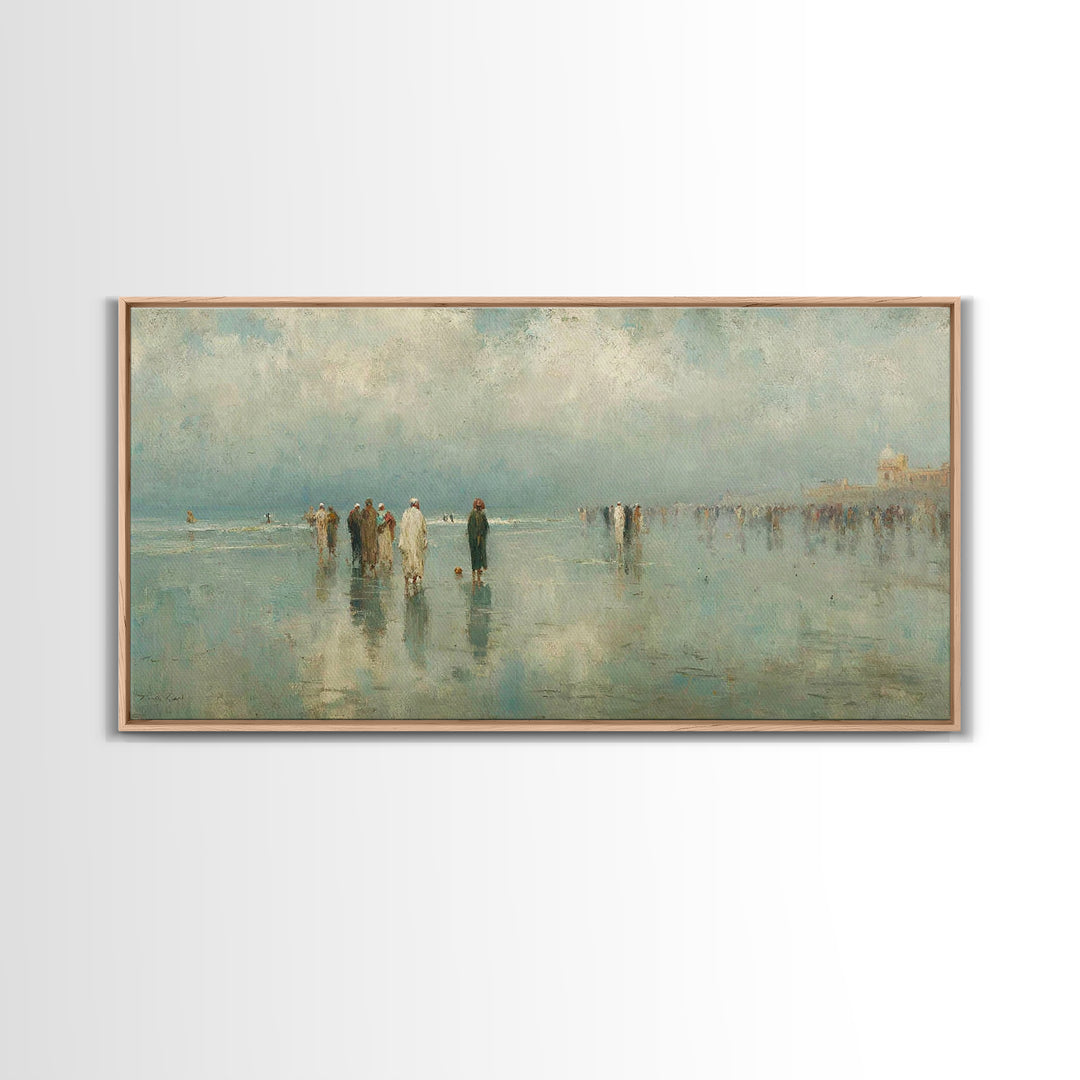 Gathering By The Shore | Framed Canvas Print | Christian Art Work | Christian Wall Art | Large Christian Painting | Jesus Painting | Retro