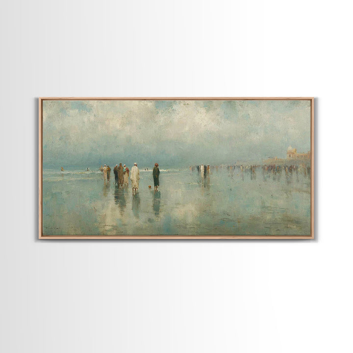 Gathering By The Shore | Framed Canvas Print | Christian Art Work | Christian Wall Art | Large Christian Painting | Jesus Painting | Retro