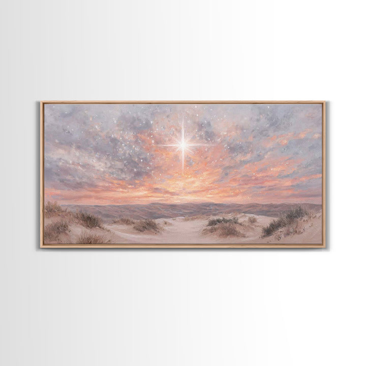 Morning Star Ascending, Framed Canvas Print, Christmas Wall Art, Christian Art Canvas, Christian Christmas Art, Christian Art Print, Moody