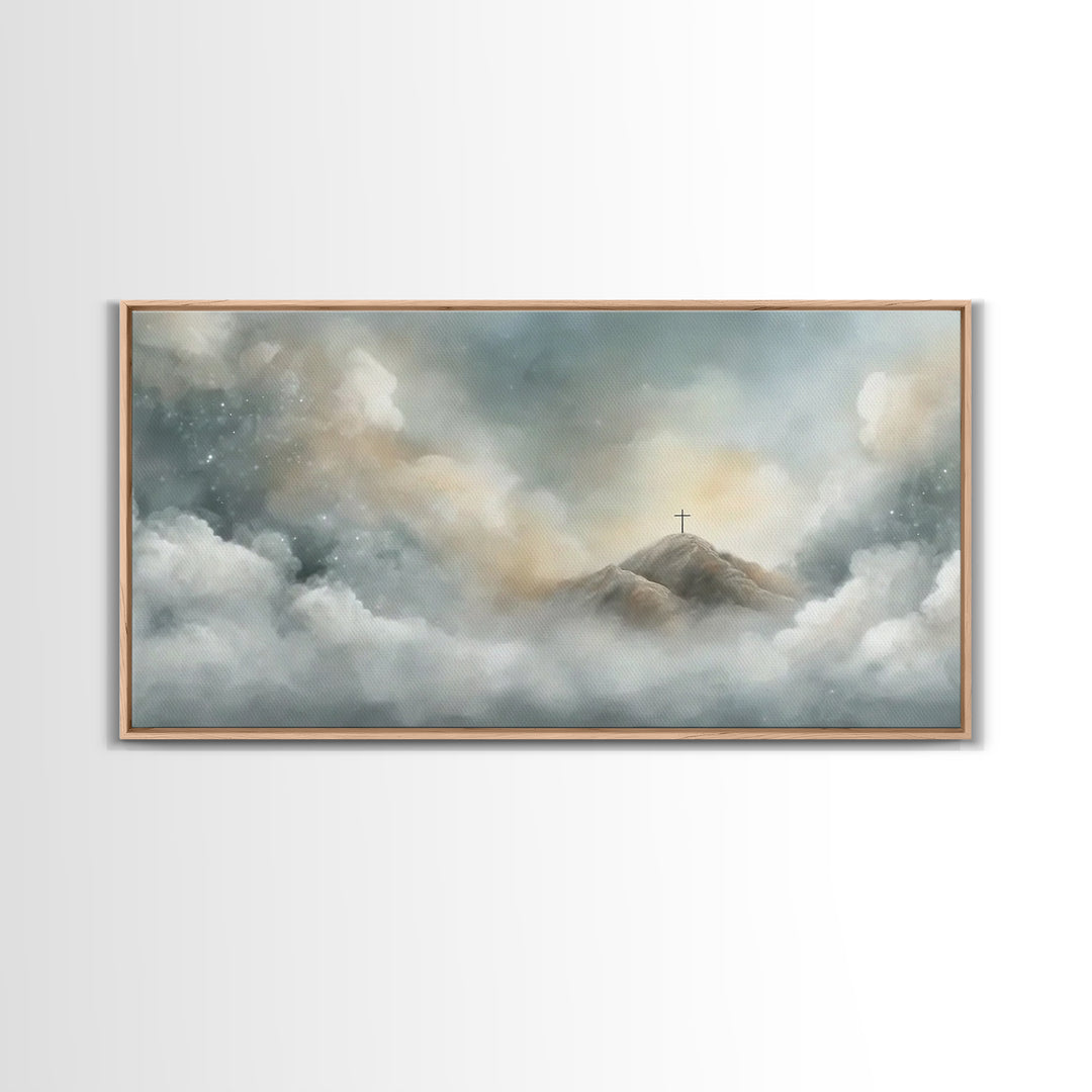 Silent Peaks – Framed Canvas Print – Christian Wall Art – Minimalist Christian Art – Christian Art Canvas – Christmas TV Art