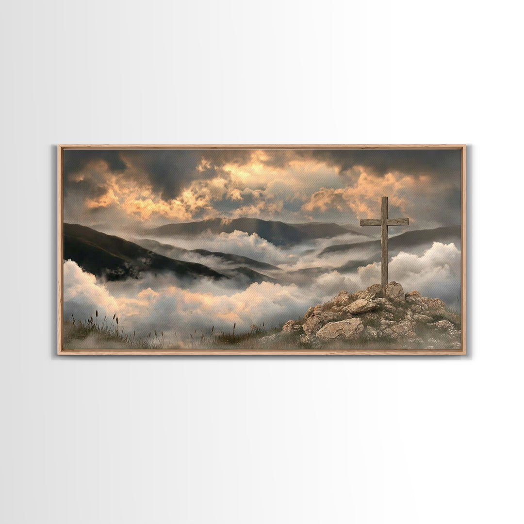 Cross Of Dawn – Framed Canvas Print – Christian Art Canvas – Christian Wall Art – Moody Christian Art – Christmas Art Framed