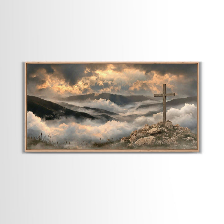 Cross Of Dawn – Framed Canvas Print – Christian Art Canvas – Christian Wall Art – Moody Christian Art – Christmas Art Framed