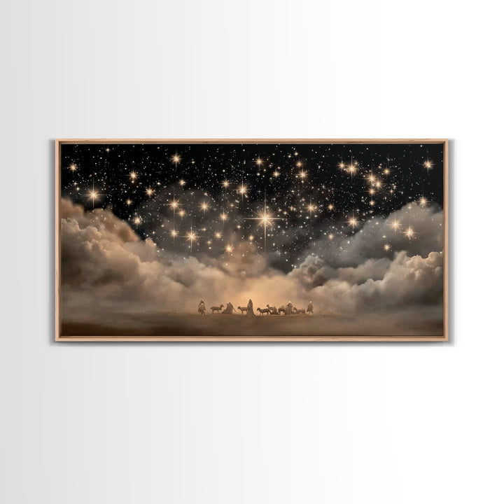 Nativity Night – Framed Canvas Print – Christian Art Canvas – Christmas Art Work – Christian Wall Art – Moody Christmas Art