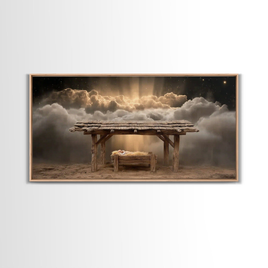 Manger Of Light – Framed Canvas Print – Christian Art Canvas – Christian Christmas Art – Christian Wall Art – Christmas Art
