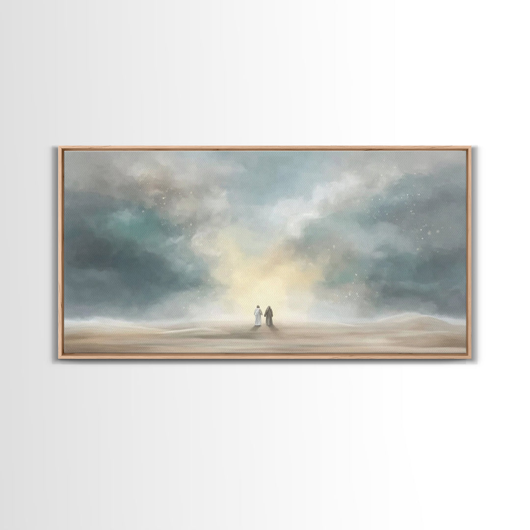 Heavenly Ascent – Framed Canvas Print – Christian Art Canvas – Christian Wall Art – Blue Christian Art – Christian Painting – Christian Gif