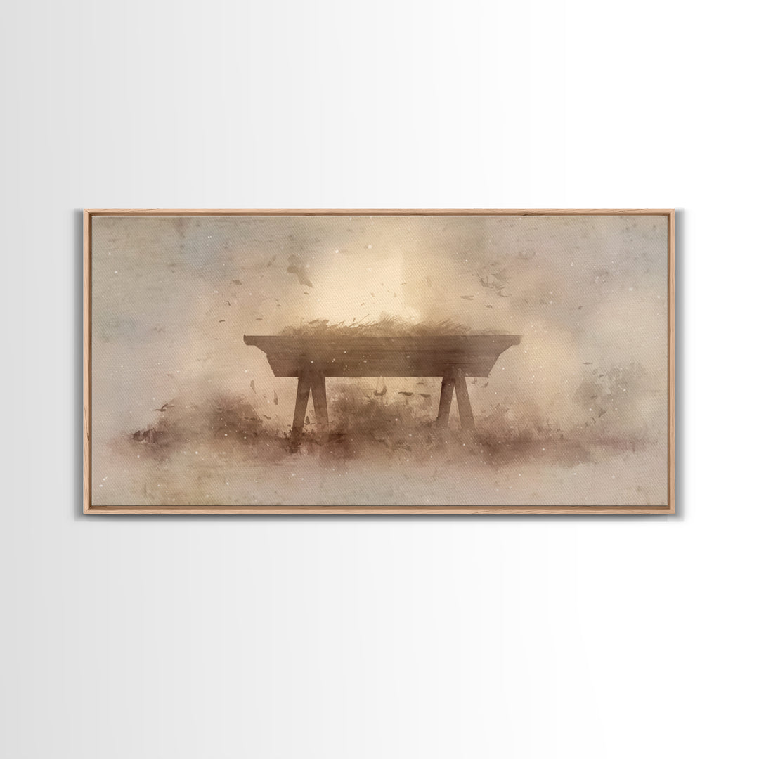 Divine Night Cradle, Framed Canvas Print, Christian Wall Art, Christian Art Canvas, Christian Christmas Art, Christmas Decor