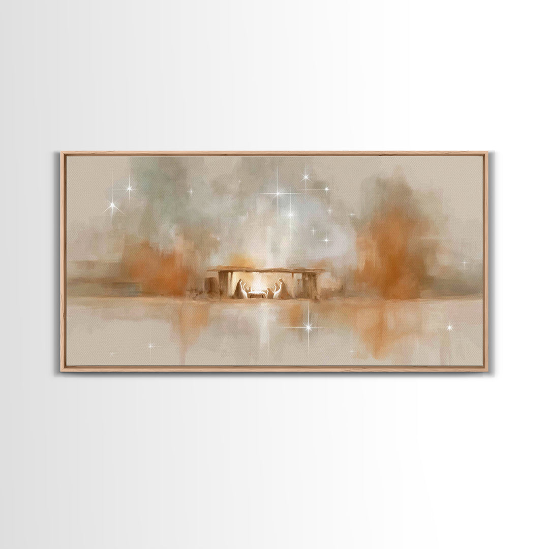 Starry Night Nativity – Framed Canvas Print – Christian Christmas Art – Christian Wall Art – Christian Art Canvas – Christmas Art