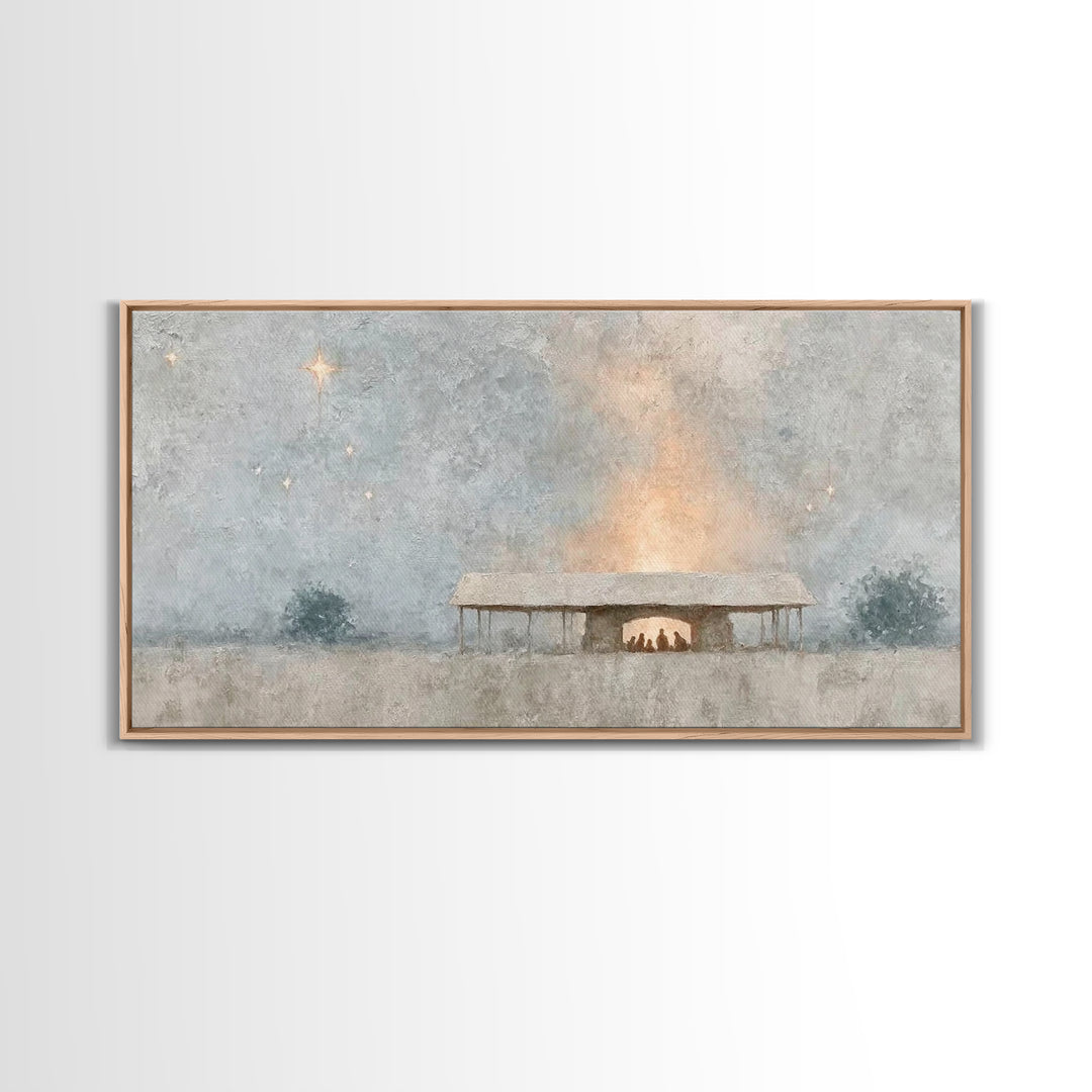 Holy Stable Glow | Framed Canvas Print | Christian Wall Art | Christian Christmas Art | Christmas Art | Christian Art Canvas