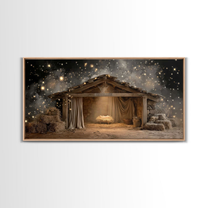 Blessed Night Shelter – Framed Canvas Print – Christmas Art – Christian Art Canvas – Christian Wall Art – Christian Christmas Art
