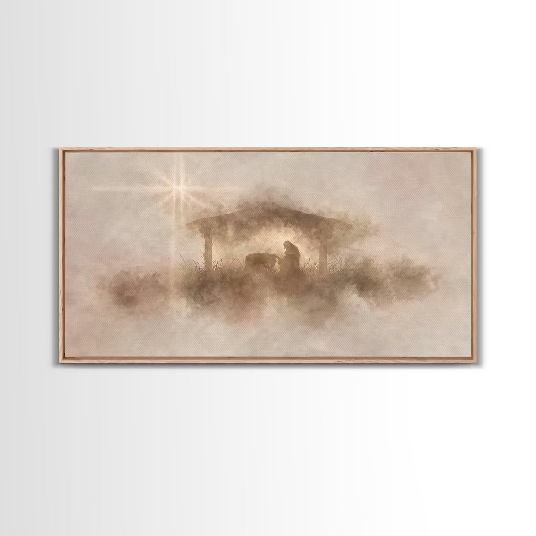 Gentle Nativity Mist | Framed Canvas Print | Christian Christmas Art | Christian Wall Art | Christian Art Canvas | Christmas Art