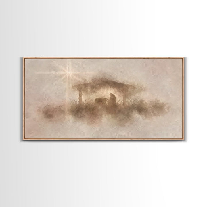 Gentle Nativity Mist | Framed Canvas Print | Christian Christmas Art | Christian Wall Art | Christian Art Canvas | Christmas Art
