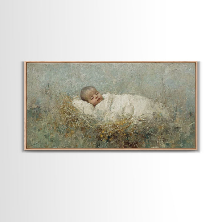 Sacred Manger – Framed Canvas Print – Jesus Christmas Art – Christian Art Canvas – Christmas Wall Art – Christian Christmas Decorations – V