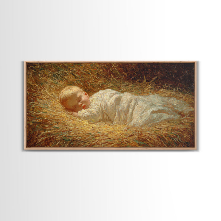 Manger Serenity – Framed Canvas Print – Christian Art Canvas – Christmas Art Prints – Christian Christmas Art – Vintage Christmas Art – Chr