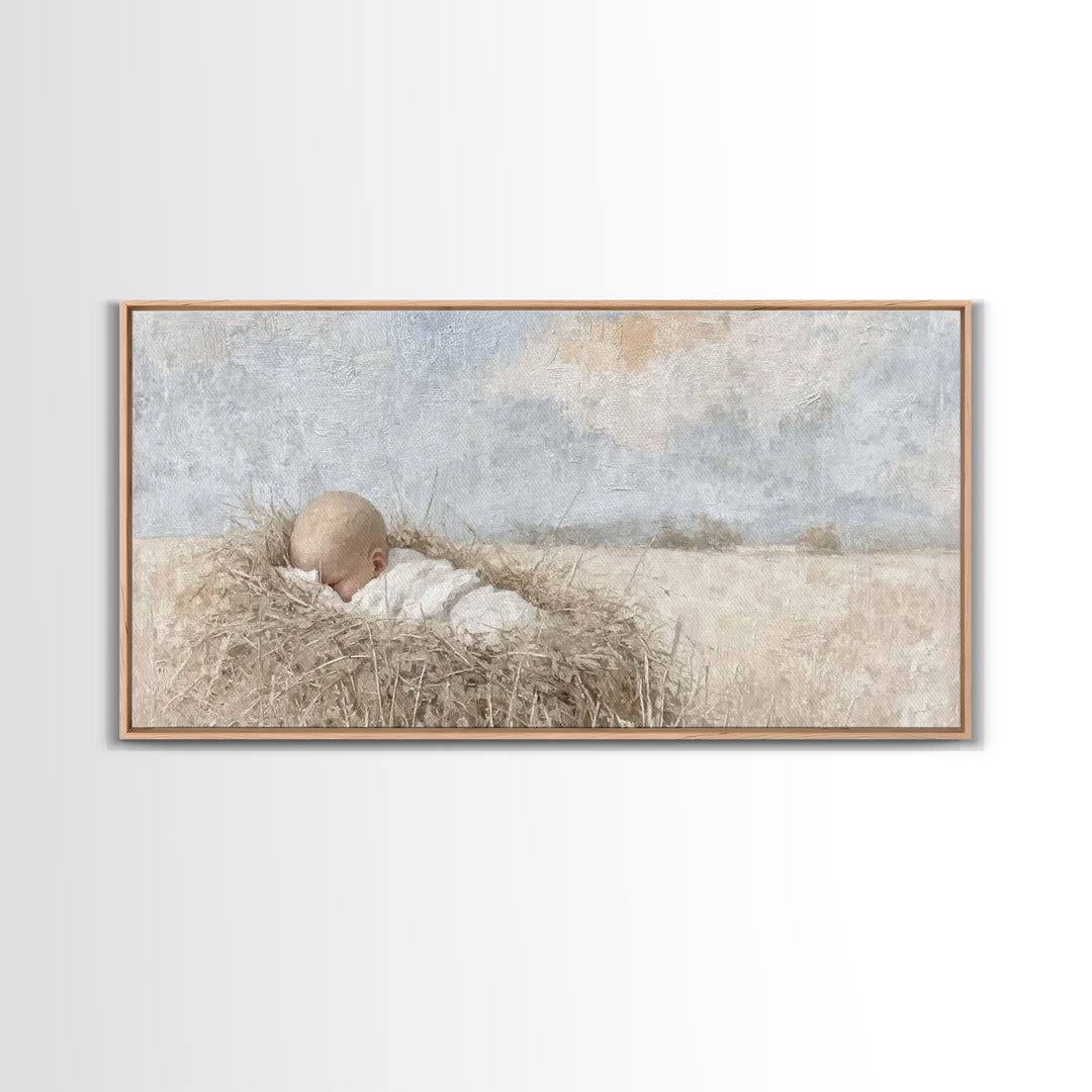 Infant Grace – Framed Canvas Print – Christian Art Canvas – Christmas Wall Art – Christian Christmas Decorations – White Christmas Art – Ch