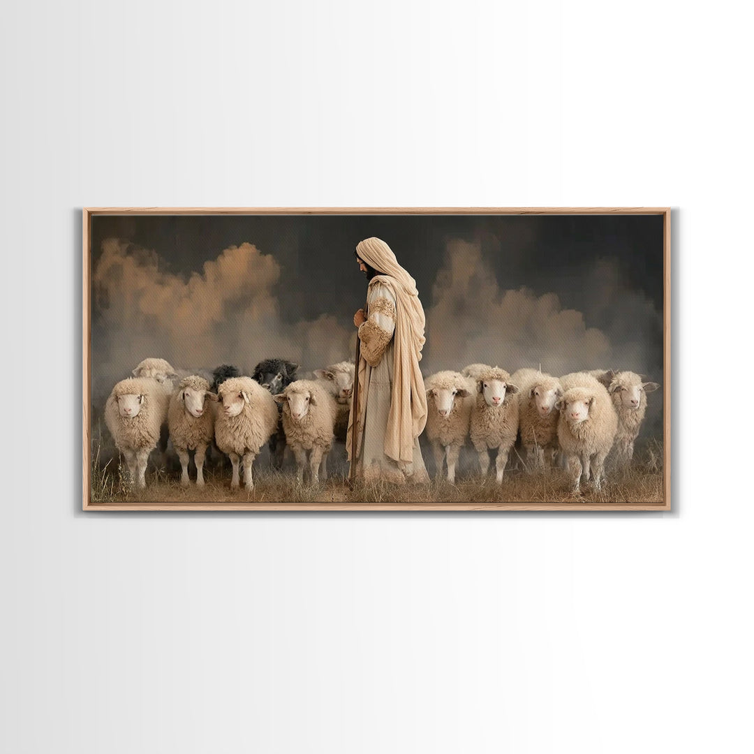Flock Of Hope – Framed Canvas Print – Jesus Painting – Christian Art Canvas – Christian Wall Art – Large Jesus Painting – Christian Art Gif