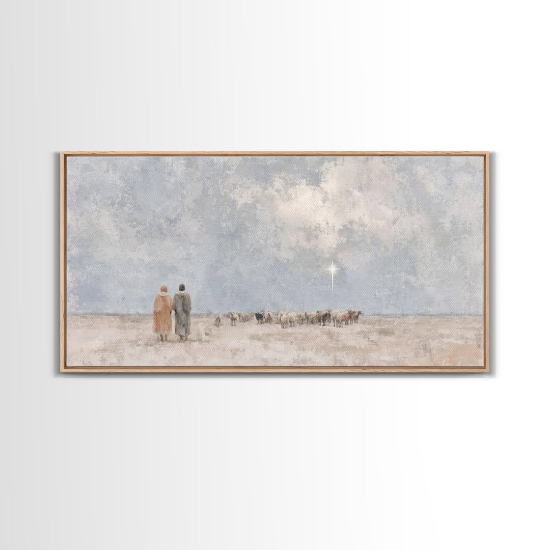 Shepherds In Stillness | Framed Canvas Print | Christian Art Canvas | Christian Christmas Art | Christian Wall Art | Christmas Art | Christ